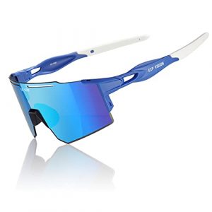 Polarized Cycling Glasses, Windproof Sports Sunglasses, UV 400 Biking Glasses for Baseball Running Fishing Golf Driving Hiking Bicycle Riding Mountain Bike (Blue)