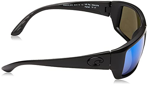 Costa Del Mar Men's Fantail Polarized Rectangular Sunglasses, Blackout/Grey Blue Mirrored Polarized-580G, 59 mm