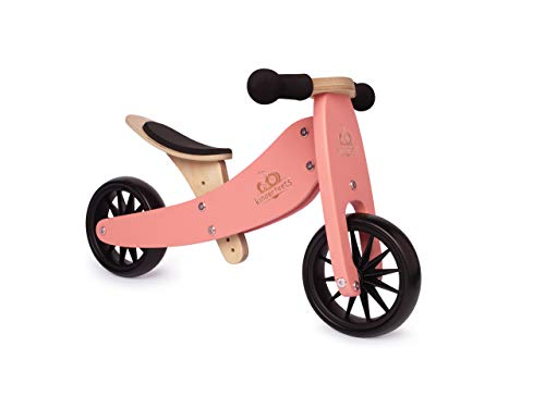 Kinderfeets TinyTot 2-in-1 Wooden Balance Bike and Tricycle - Easily Convert from Bike to Trike | Sustainable and Eco-Friendly | Adjustable Riding Balance Toy for Kids and Toddlers (Coral)