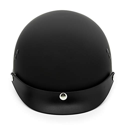 VCAN Cruiser Solid Flat Black Half Face Motorcycle Helmet with Drop-Down Sun Visor, Removable Peak and Quick Release Buckle (Medium)