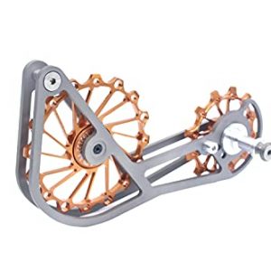 SwishTi Titanium Road Cyclocross Gravel Bicycle Bike Rear Derailleur Oversized Pulley Wheel System Cage OSPW for Shimano Ultegra r8000 r8050 / Dura Ace r9100 r9150 11s use (Gold)