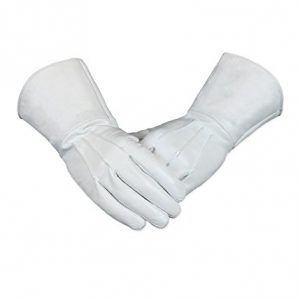 Leather Gauntlet Gloves Long Arm Cuff (White, Small)