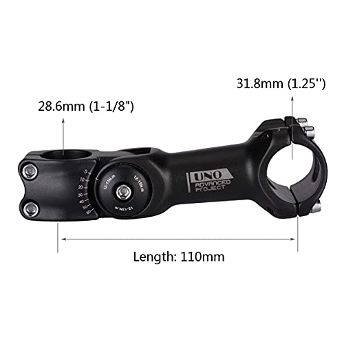 31.8 Adjustable Stem 110mm 0~60 Degree UNO 31.8mm MTB Adjustable Handlebar Stem for Most Mountain Bike Road Bike (Fit for 1.25'' Handlebar)