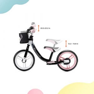 Kinderkraft Balance Bike Space, Lightweight First Bicycle, No Pedals, 11 inches Wheels, with Ajustable Seat, Footrest, Accessories, Bag, Bell, for 2 3 4 5 Years Old Kids Toddler, Pink