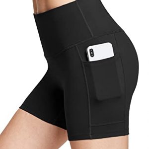 BALEAF Women's 5" Biker Yoga Compression Shorts Buttery Soft High Waisted Side Pockets Athletic Workout Volleyball Black M