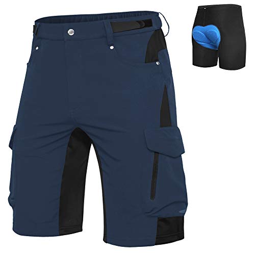 Ally Mens Mountain Bike Shorts Padded MTB Shorts Baggy Cycling Bicycle Bike Shorts with Padding Wear Relaxed Loose-fit (Dark Navy, Medium)