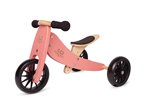Kinderfeets TinyTot 2-in-1 Wooden Balance Bike and Tricycle - Easily Convert from Bike to Trike | Sustainable and Eco-Friendly | Adjustable Riding Balance Toy for Kids and Toddlers (Coral)