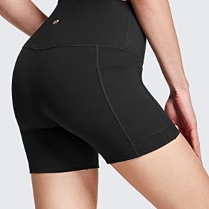 BALEAF Women's 5" Biker Yoga Compression Shorts Buttery Soft High Waisted Side Pockets Athletic Workout Volleyball Black M