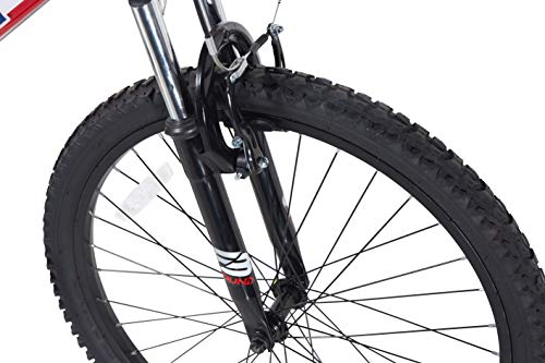 Dynacraft Magna Front Shock Mountain Bike Boys 24 Inch Wheels with 18 Speed Grip Shifter and Dual Handbrakes in Red