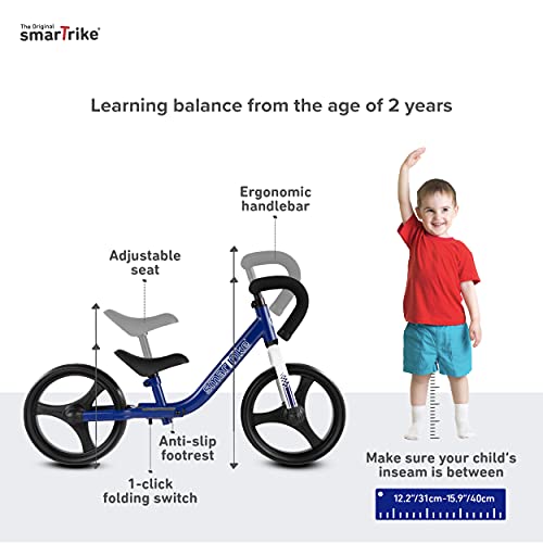 smarTrike Folding Adjustable Kids Balance Bike with Protective Elbow & Knee Pads Included - Bicycle for Toddlers Boys & Girls Ages 2-5 Years Old