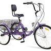 Ey Adult Tricycle, 3 Wheel Bike Adult, Three Wheel Cruiser Bike 20/24/26 inch Wheels, 7 Speed, Adjustable Seat and Handlebar, Multiple Colors (Purple, 24 Inch Wheels)