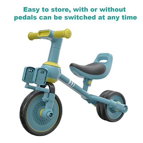 YMINA 3 in 1 Kids Tricycle for 1 to 3 Years Old Boys Girls Baby Balance Bike Infant First Trikes Lightweight Toddler Bike with Removable Pedals, Green