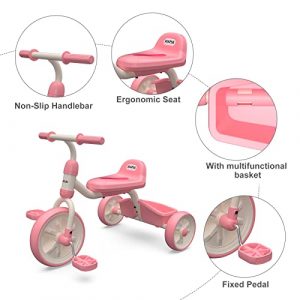 Toddler Tricycles for 10 Month to 3 Years Old Boys Girls, Baby Balance Bike Outdoor Riding Toys with Storage Bin (Pink)