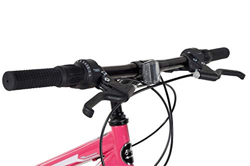 Dynacraft Magna Front Shock Mountain Bike Womens 26 Inch Wheels with 18 Speed Grip Shiteres and Dual Hand Brakes In Pink