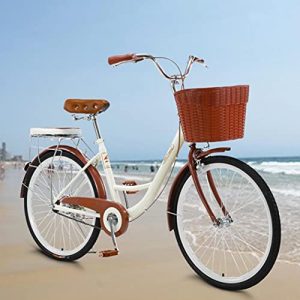 Beach Cruiser Bikes 26 inch Classic Retro Bicycles for Women Comfortable Commuter Bike for Leisure Picnics&Shopping,Road Bike,Women's Seaside Travel Bicycle with Baskets&Rear Racks (C)