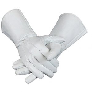 Leather Gauntlet Gloves Long Arm Cuff (White, Medium)