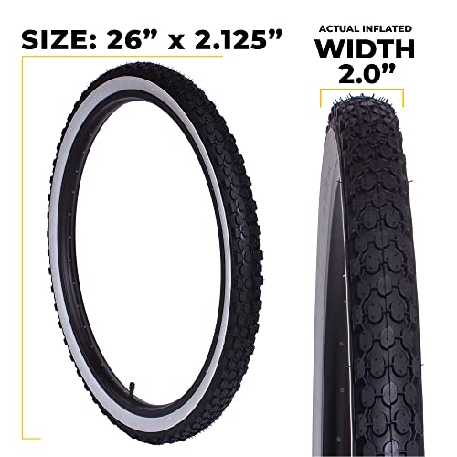 Eastern Bikes Classic White Wall Tires for Your Cruiser Wheels and Beach Cruiser Bike Accessories. 26 x 2.125 White Wall Bicycle Tires. with or Without Tubes. 1 or 2 Pack. (2 Tires - 2 Tubes)