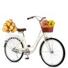 26 in Women Bikes Beach Cruiser Bike - Womens Beach Cruiser Bike with Baskets & Rear Racks,Road Bike Seaside Travel Bicycle,Comfortable Commuter Bicycle for Leisure Picnics & Shopping (White A)