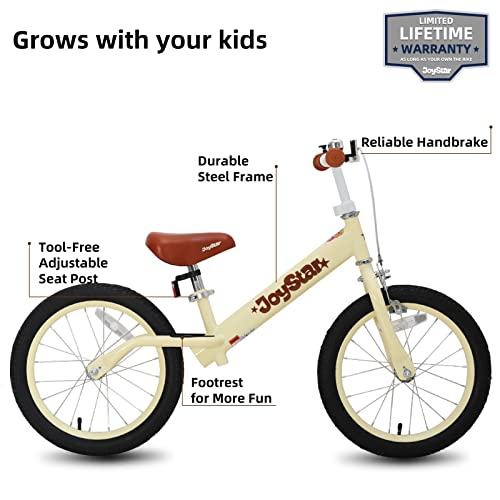 JOYSTAR 16 Inch Kids Balance Bike for Big Kids 4 5 6 7 8 Years Old Boys Girls 16 in Large Balance Bike, 16" Balance Bikes Ivory