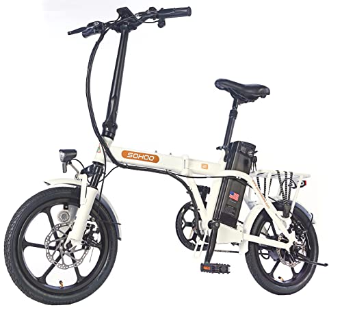 Sohoo Folding Electric Bicycle 16” 350W with A Removable 48V 10.4AH Lithium-Ion Battery - Lightweight and High Speed E-Bike - All Terrain Foldaway Sport Commuter Bicycle (White)