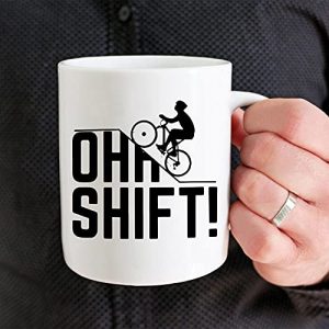 Hasdon-Hill Oh Shift Cycling Coffee Mug, Cool Triathlon Biking Rider Gift with Bicycle, Bike Lover or Cyclist Who Loves Riding Bikes Uphill In Trail, 11 OZ Fine Bone China White