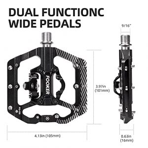 FOOKER MTB Mountain Bike Pedals 3 Bearing Flat Platform Compatible with SPD Dual Function Sealed Clipless Aluminum 9/16