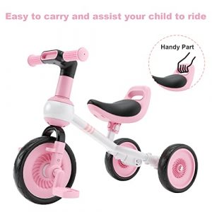 YMINA 3 in 1 Kids Tricycle for 10 Months to 3 Years Old Boys Girls Baby Balance Bike Infant First Trikes Lightweight Toddler Bike with Removable Pedals, Pink