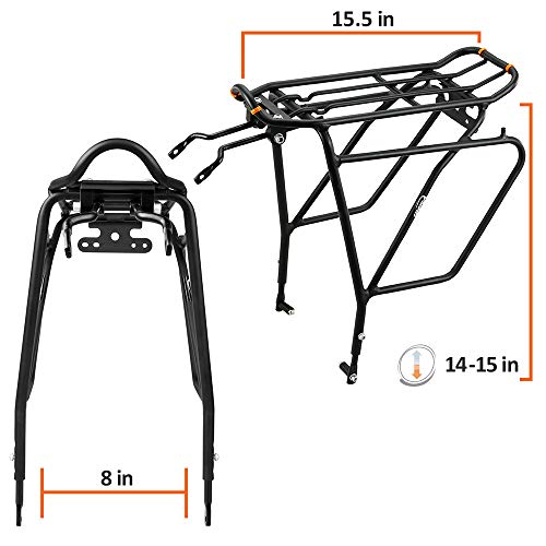 Ibera Bike Rack - Bicycle Touring Carrier Plus+ for Disc Brake Mount, Frame-Mounted for Heavier Top & Side Loads, Height Adjustable for 26"-29" Frames