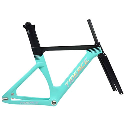 Tideace Carbon Track Frame Full Carbon Fixed Gear Bike frameset with Fork seat Post 49/51/54/57cm Carbon Road Bicycle Frame (Blue with Decals Matte, 51cm)