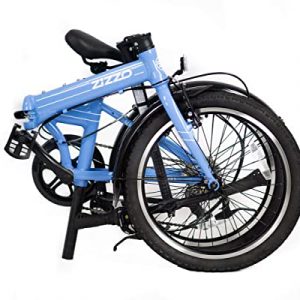 Zizzo Via 20” Folding Bike-Lightweight Aluminum Frame Genuine Shimano 7-Speed 26lb (Light Blue)