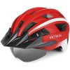 VICTGOAL Bike Helmet for Men Women with Led Light Detachable Magnetic Goggles Removable Sun Visor Mountain & Road Bicycle Helmets Adjustable Size Adult Cycling Helmets (L: 57-61 cm, Red)