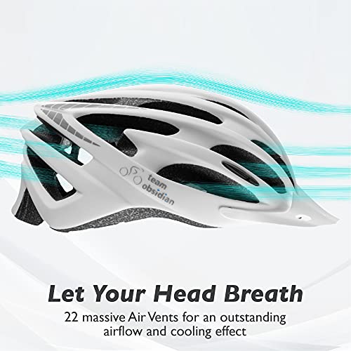 TeamObsidian Airflow Adult Bike Helmet - Lightweight Helmets for Adults with Reinforcing Skeleton - Comfortable and Breathable Cycling Mountain Bike Helmet - White M/L