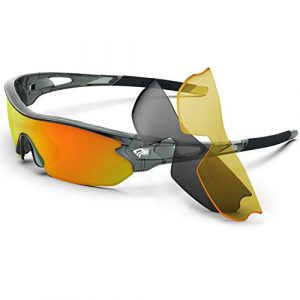 Torege Polarized Sports Sunglasses With 3 Interchangeable Lenes for Men Women Cycling Running Driving Fishing Golf Baseball Glasses TR002 (Transparent Gray&Orange lens)