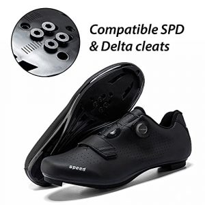 Mens or Womens Road Bike Cycling Shoes Indoor Bike Shoes Compatible SPD Cleats Riding Shoe Outdoor Size Men's 6.5/Women's 8.5 Black