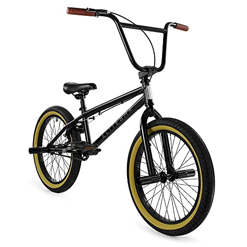 Elite BMX Bicycle 20” & 16" Freestyle Bike - Stealth and Peewee Model (Stealth Black Gum, 20")