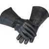 Leather Gauntlet Gloves Long Arm Cuff (Black, Medium)