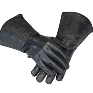 Leather Gauntlet Gloves Long Arm Cuff (Black, Large)