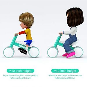 KORIMEFA Baby Balance Bike,Age 1-2,Adjustable Handlebar and Seat,4 Wheels Balance Bike 1 Year Old Boys Girls,Indoors and Outdoors Baby Riding Toy,No Pedal(Green)