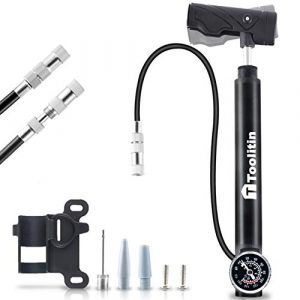 TOOLITIN Bike Pump with Gauge , Accurate Inflation Portable Frame Bicycle Pump Fits Schrader and Presta Valve Types, 100 PSI Tire Pump for Road, Mountain and BMX Bikes