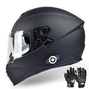 Bluetooth Integrated Motorcycle Helmet, FreedConn DOT Full Face BM12 Communication System Motorcycle Helmet with 500m FM radio/ MP3, 2-3 Riders Pairing Intercom (Matte Black, XL)