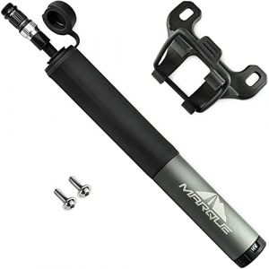 Marque Portable Mini Bike Pump - 120 PSI with Universal Presta and Schrader Valve, High Volume and High Pressure Setting for Road and Mountain Bike Tires (Gray with Hose)