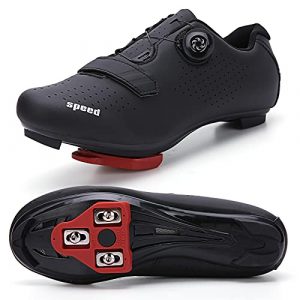 GENAI Men Road Bike Shoes Women Cycling Shoes Included Cleats(Combination Set) Compatible with Look SPD/SPD-SL for Outdoor/Indoor Cycling Exercise Shoes All Black