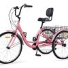 Hangnuo Adult Tricycles 7 Speed Adult Trike 3 Wheel Bikes Beach Cruiser Bicycle, 20 Inch 24 Inch or 26 Inch Wheel Options, Oversized Comfort Bike Seat, Cargo Basket