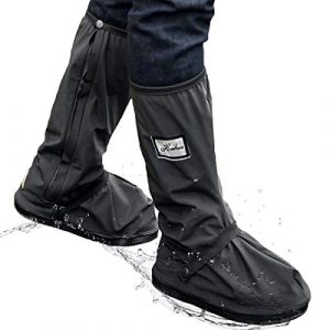 Waterproof Shoe Covers, Reusable & Foldable Rain Boot Shoe Cover with Zipper, Non-slip, Reflector, Men Women Rain Gear, Black