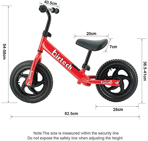 Birtech Balance Bike for 2-6 Years Old Kids 12 Inch Toddler Balance Bike Kids Indoor Outdoor Toys No Pedal Training Bicycle with Adjustable Seat Height, Red
