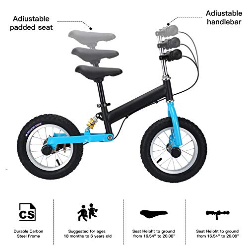AOODIL Kids Balance Bike Walker with Brakes, Bicycle with Adjustable Seat and Handle,Toddler Balance Trainer for Children Aged 3-12,Blue