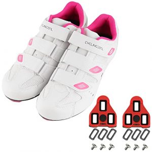 CyclingDeal Bicycle Road Bike Universal Cleat Mount Women's Cycling Shoes White with 9-Degree Floating Look ARC Delta Compatible Cleats Compatible with Peloton Indoor Bikes Pedals Size 38