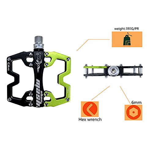 shanmashi CA110 Black Green Mountain MTB Bike Pedals 9/16 Inch Road Bicycle Parallel Pedal Ultra-Light Aluminum Alloy Bearing Cycling Flat BMX Pedal Adult