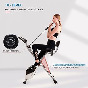 Davcreator Foldable Fitness Exercise Bike, Magnetic Folding Indoor Exercise Bicycle, 2-in-1 Recumbent & Upright Stationary Bike with Arm Workout for Home