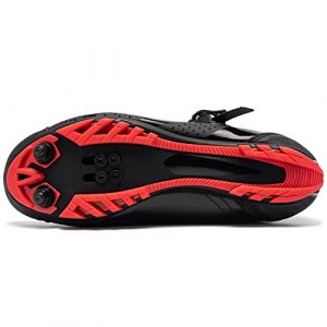 FENLERN Men's Cycling Shoes Mountain Bike Shoes MTB with Quick Ratche Buckle Indoor Riding Outdoor Cycling Compatible with 2-Bolt Cleats (12, Black Red)